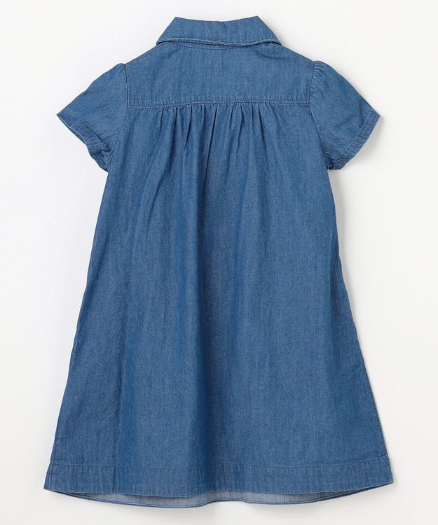 組曲 KIDS 【100㎝】 フラワーボタンデニムワンピース ネイビー