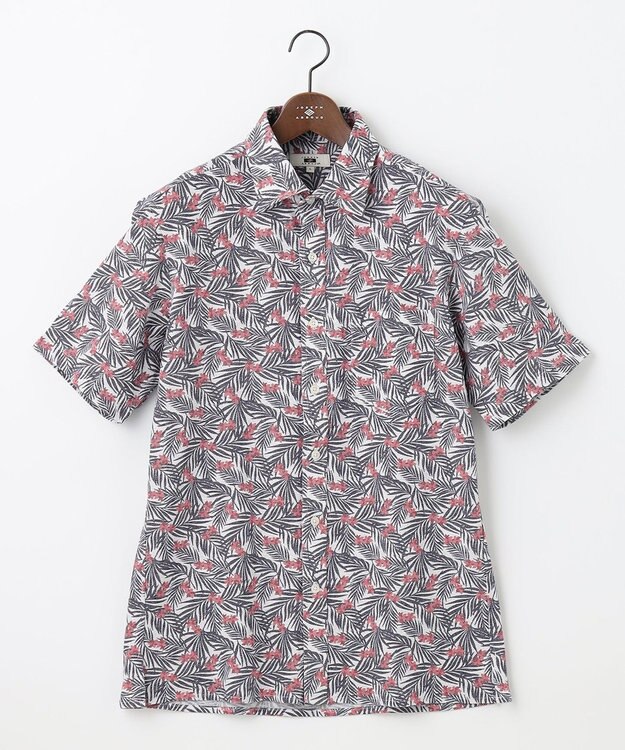 JOSEPH ABBOUD 【リネン素材/清涼感/吸水速乾】リネンハニカムプリント 半袖 シャツ レッド系6
