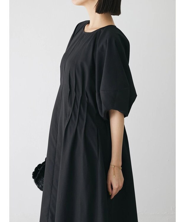 Green Parks ボリューム袖ロングワンピース Black