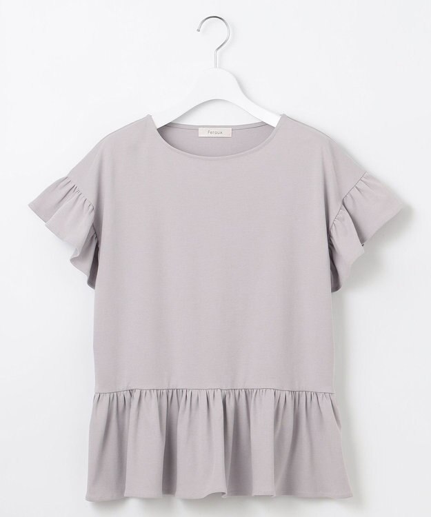 Feroux 【UVケア】フリルスリーブペプラム カットソー ライトグレー系