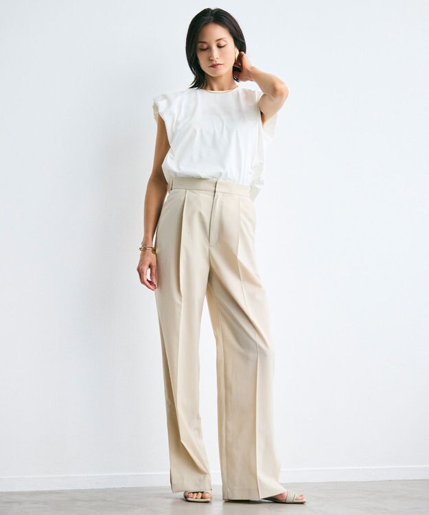 BEIGE， 【洗える】SCALA / コットンリネンボリュームスリーブトップス White