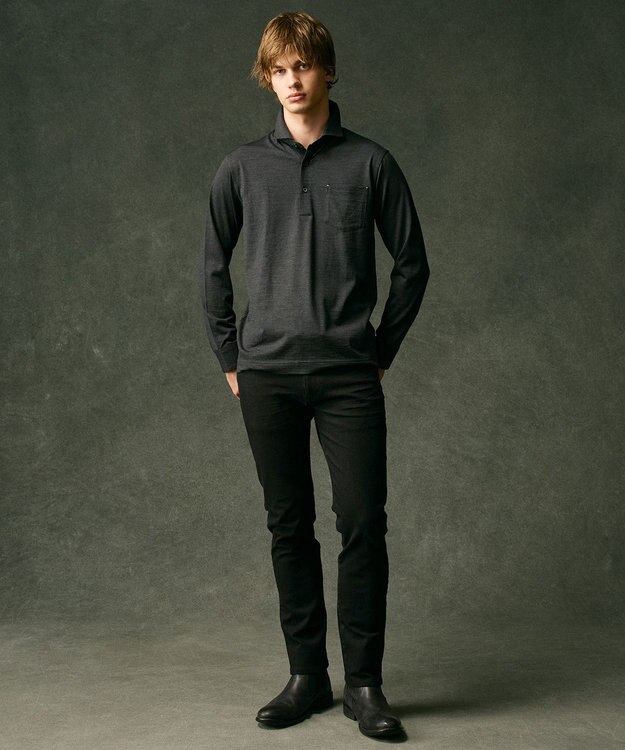 JOSEPH ABBOUD 【ふっくらあたたかウール100％】ウールダディポロシャツ グレー系