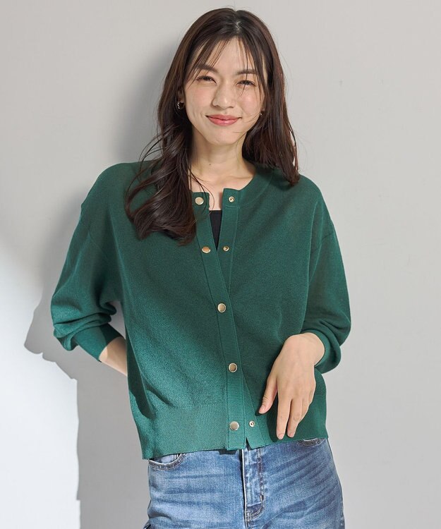 ANY シアーニットショートカーディガン グリーン