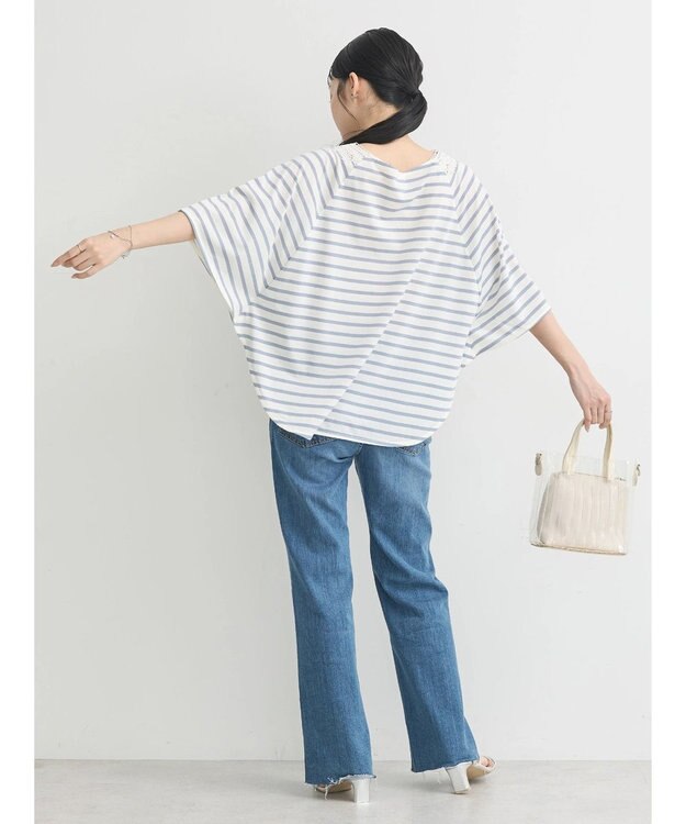 earth music&ecology 襟レースボーダーポンチョ Sax