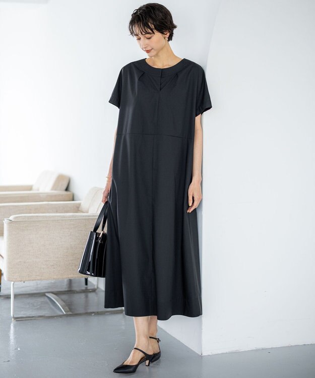 23区 S 【一部店舗限定/UVカット/洗える】タイプライター サック風 ワンピース ネイビー系