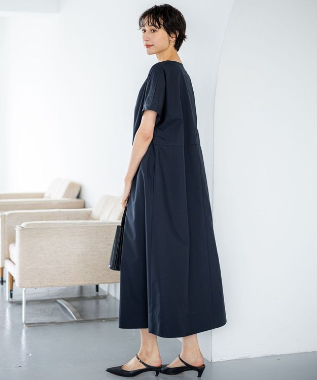 23区 L 【一部店舗限定/UVカット/洗える】タイプライター サック風 ワンピース ネイビー系