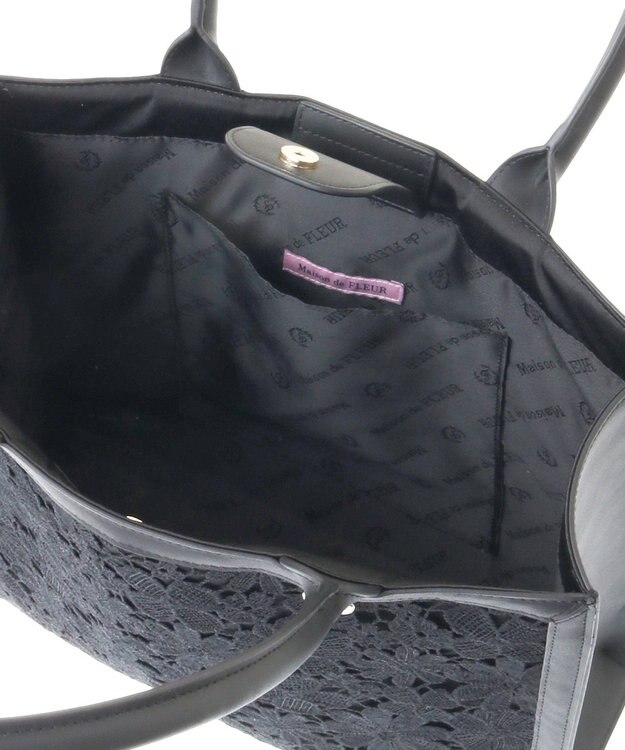 Maison de FLEUR EC限定フラワーレーススクエアトートバッグ Black
