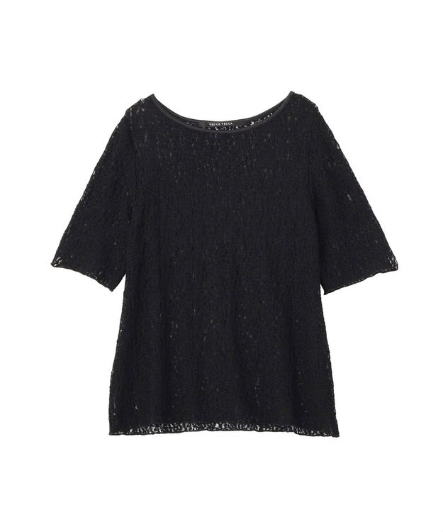 YECCA VECCA 5分袖レースシアートップス Black