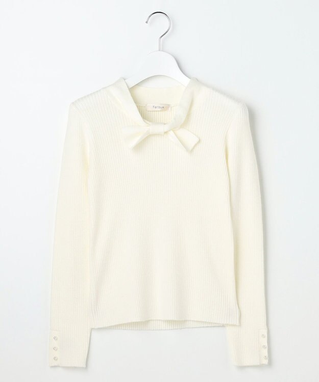 Feroux 【先行予約】リボンタイリブ ニット ホワイト系