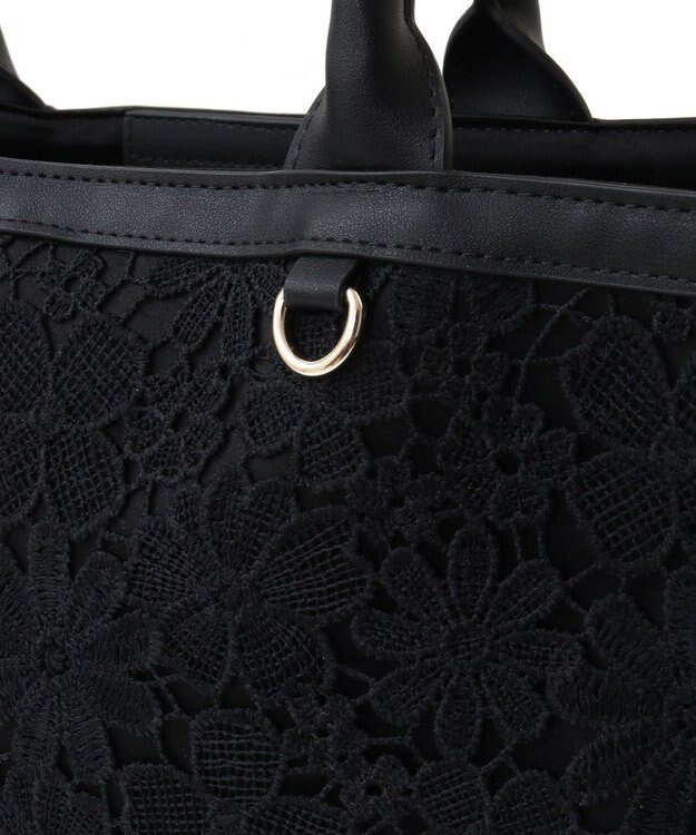 Maison de FLEUR EC限定フラワーレーススクエアトートバッグ Black