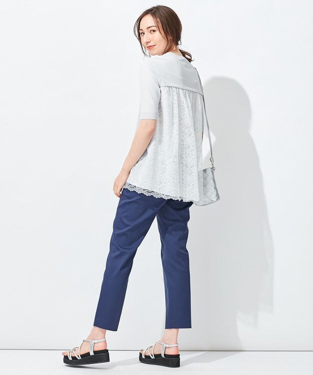 自由区 【洗える】クレープストレッチ バックレース ニット ライトグレー系