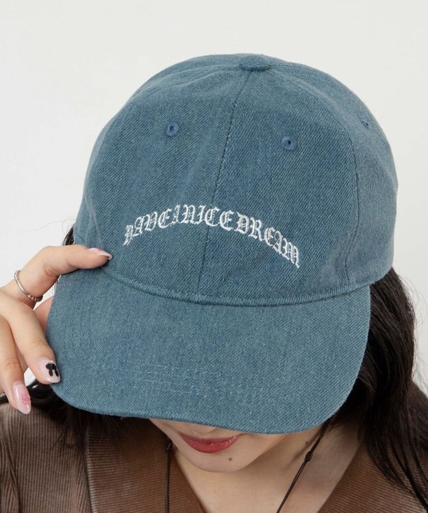 WEGO オールドイングリッシュロゴキャップ デニム中濃加工色