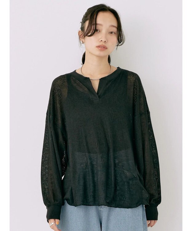 earth music&ecology シアーリブドルマンプルオーバー Black