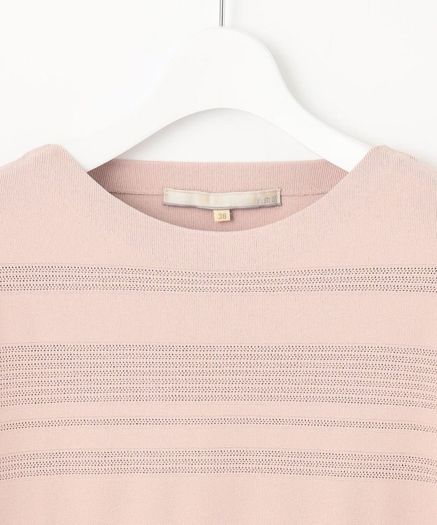 自由区 【洗える】クレープストレッチボーダー ニット ピンク系