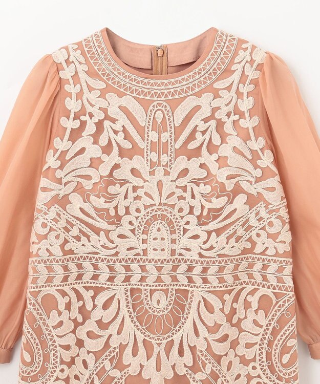 GRACE CONTINENTAL オーガン袖コード刺繍ドレス ピンク