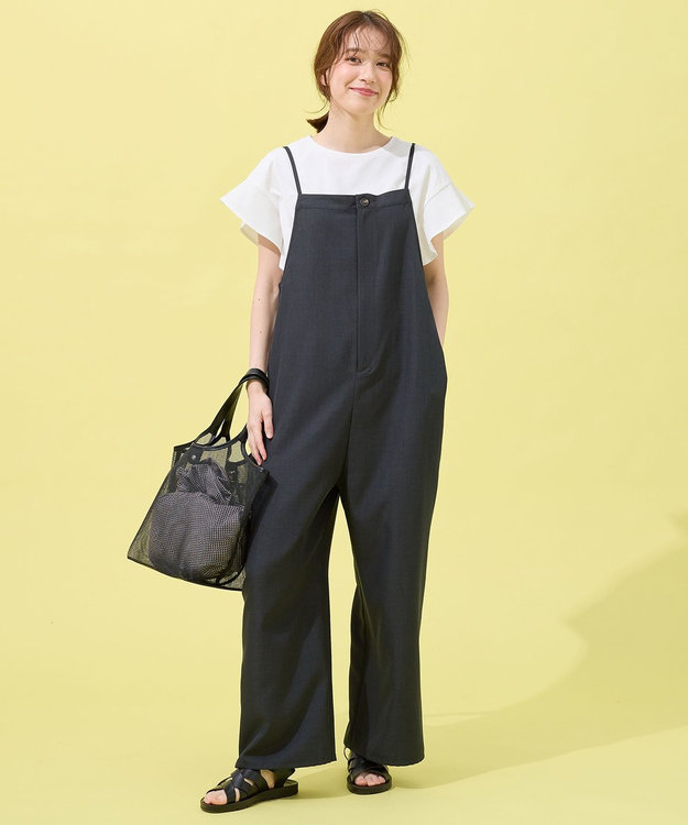 ANY フロントジップサロペット チャコール