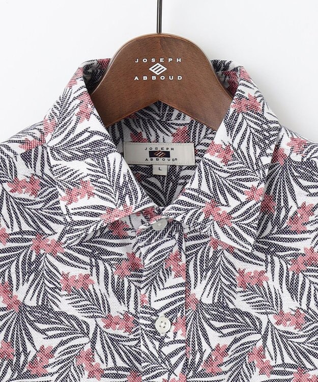 JOSEPH ABBOUD 【リネン素材/清涼感/吸水速乾】リネンハニカムプリント 半袖 シャツ レッド系6