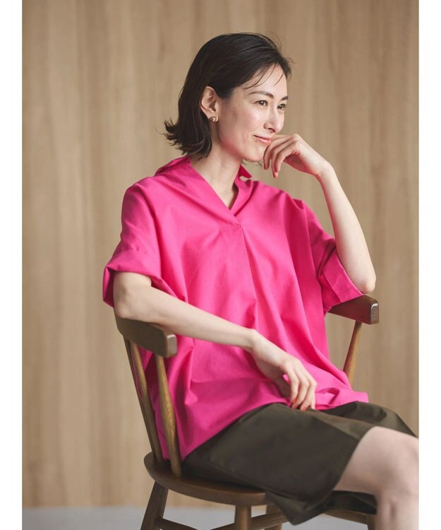 Green Parks 綿麻混スキッパーシャツ Shocking Pink