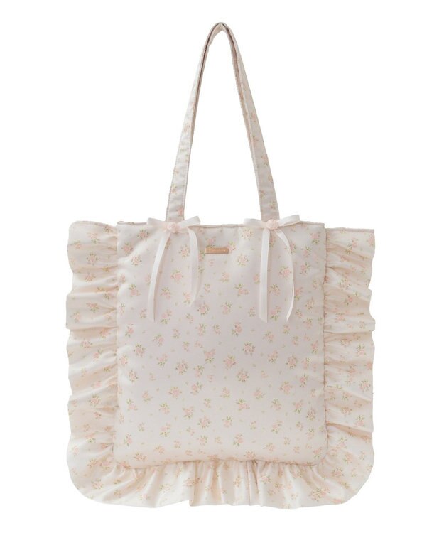 Maison de FLEUR ローズプリントフリルトートバッグ Light Beige