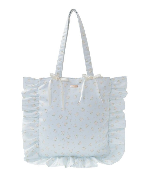 Maison de FLEUR ローズプリントフリルトートバッグ Sax