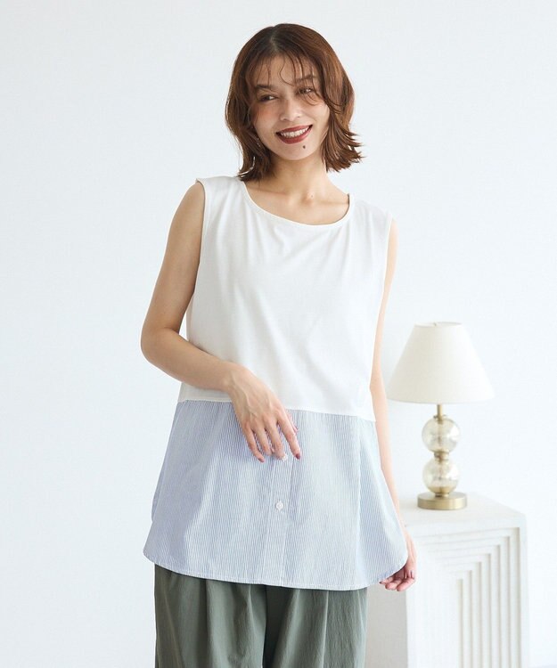 Green Parks ノースリーブドッキングホワイトインナー Stripe