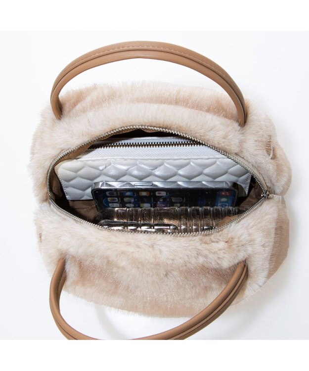 UNBILLION カシュカシュ cachecache / ミンク風エコファー2wayボックストート アイボリー