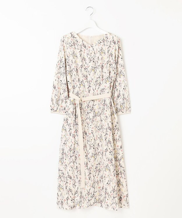 自由区 L 【洗える】ウォーターカラーフラワープリント ワンピース ベージュ系