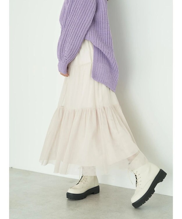 earth music&ecology ティアードチュールスカート Light Beige