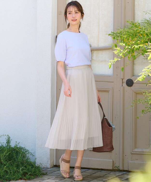 ANY SIS L 【洗える】シフォンプリーツ スカート アイスグレー