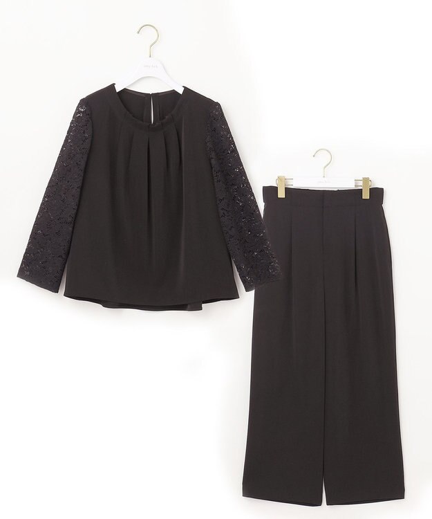 ANY SIS 【2SET】レーススリーブ ブラウス × パンツ セット ブラック
