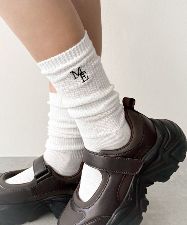 WEGO 刺繍ロゴローゲージゆるリブソックス ホワイト