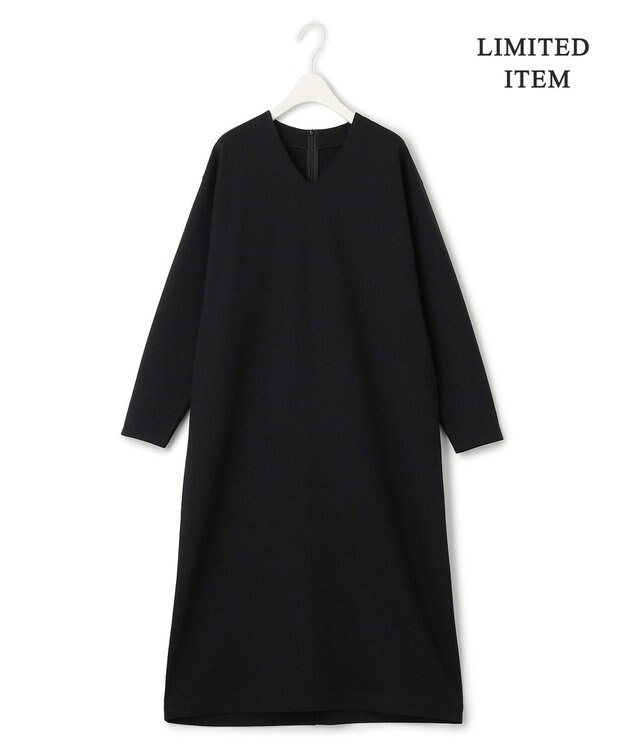 ICB 【WEB限定・洗える】ストレッチポンチ Vネックワンピース ブラック系