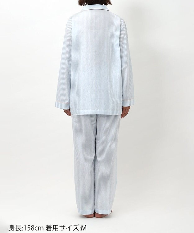 ワコール／睡眠科学 パジャマ 長袖 長ズボン 綿100%(本体) サッカー素材 レディース YDX344 睡眠科学／ワコール サックス