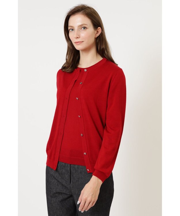 DAKS クルーネックウールニットカーディガン レッド