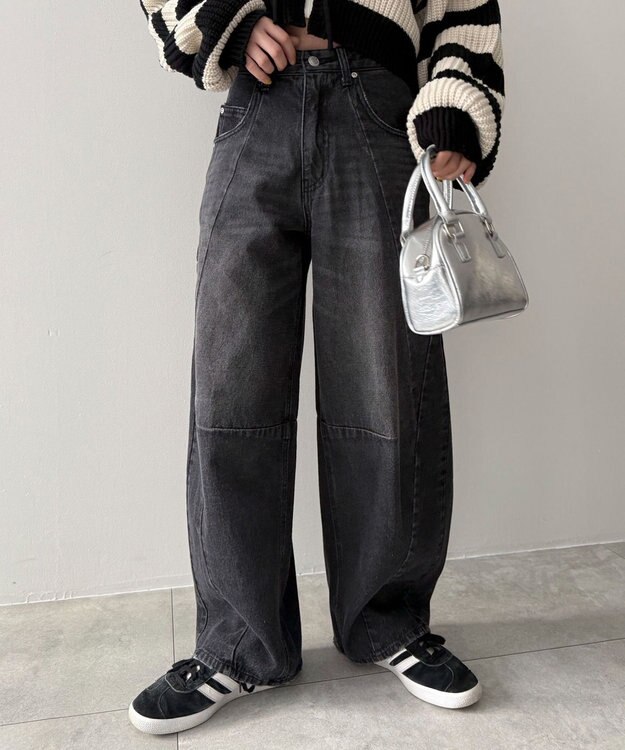 WEGO カーブラインバレルレッグデニムパンツ ブラック