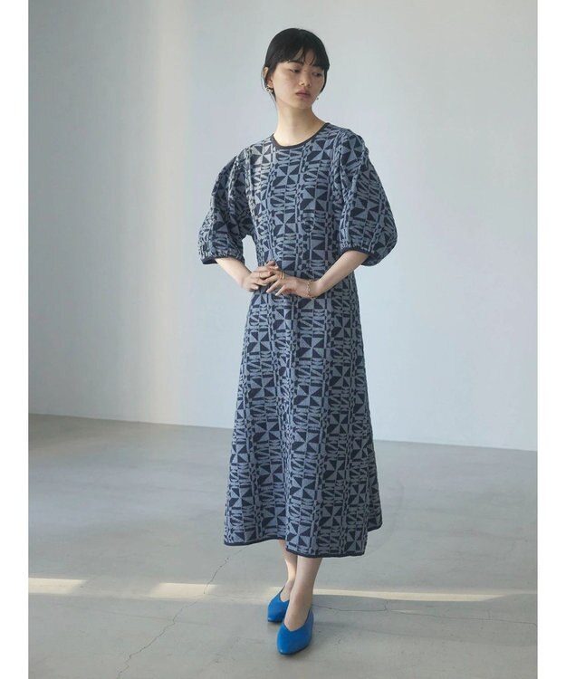 Green Parks ａ．ニットジャガード柄ワンピース Blue