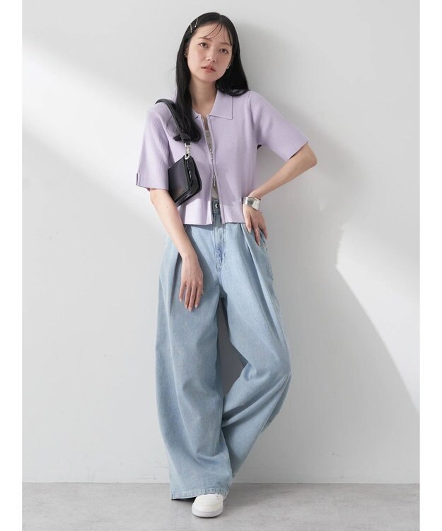 earth music&ecology 衿付きダブルＺＩＰカーディガン Lavender