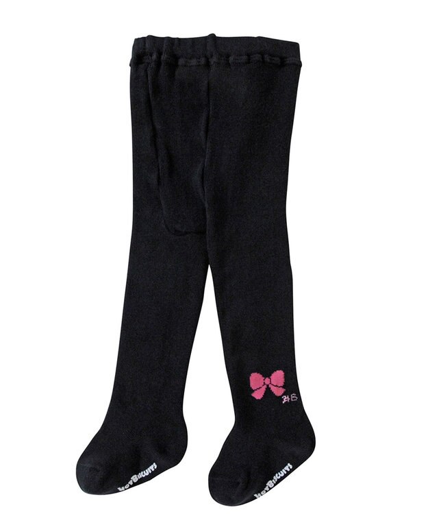 MIKI HOUSE HOT BISCUITS 【70-120cm】 ワンポイントリボン タイツ 黒