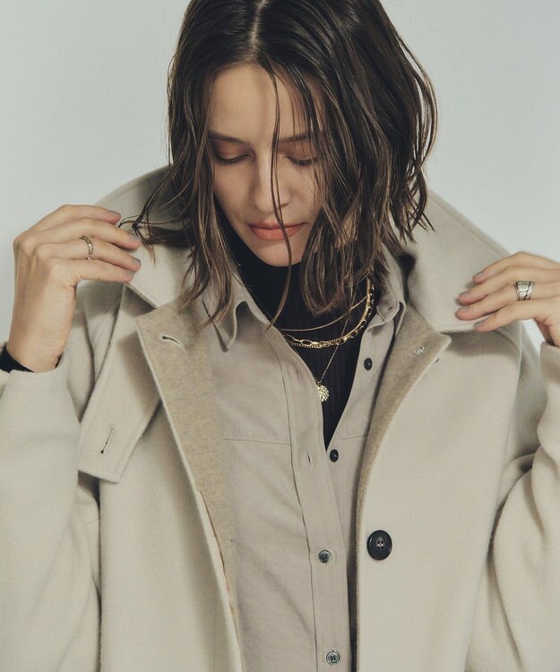 YECCA VECCA ウール混ステンカラーロングコート Light Beige