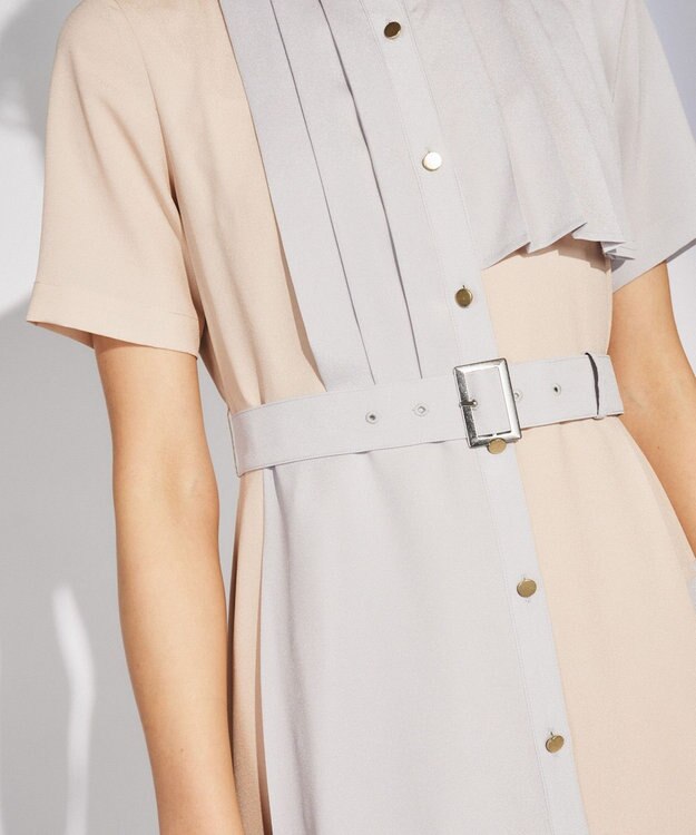 GRACE CONTINENTAL プリーツ配色ワンピース グレー