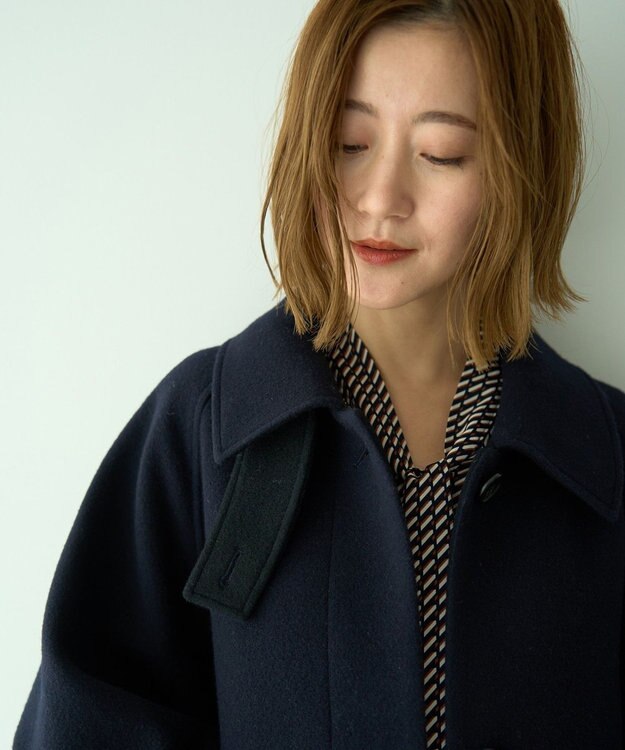 YECCA VECCA ウール混ステンカラーロングコート Dark Navy