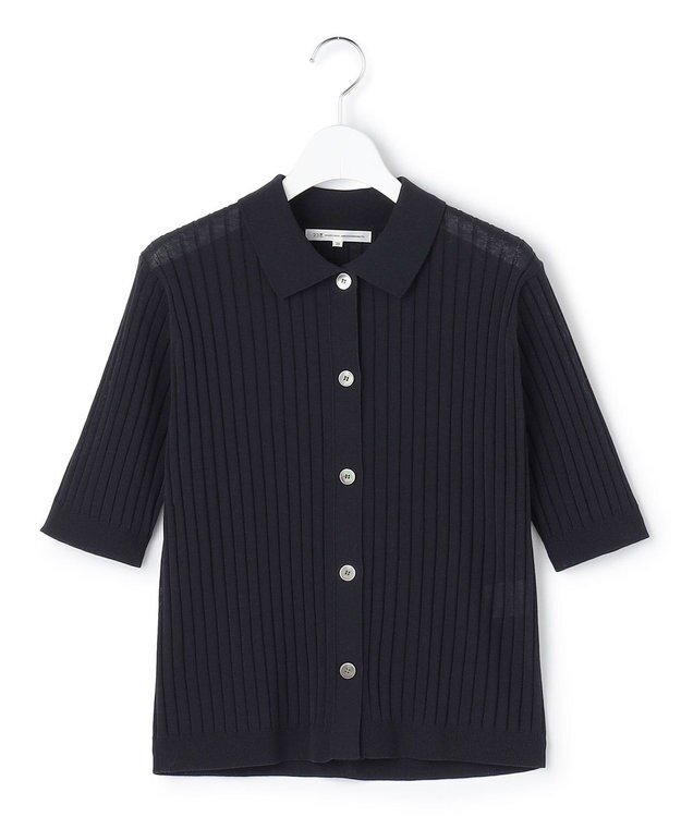 23区 【先行予約】ワイドリブ 五分袖 ポロニット ネイビー系