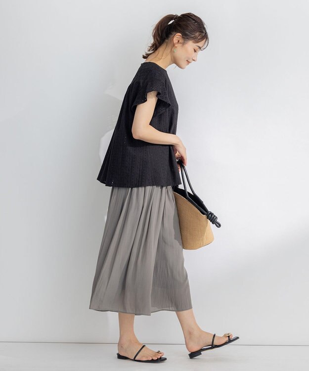 組曲 L エンブロイダリーレースフレンチスリーブ ブラウス ブラック系