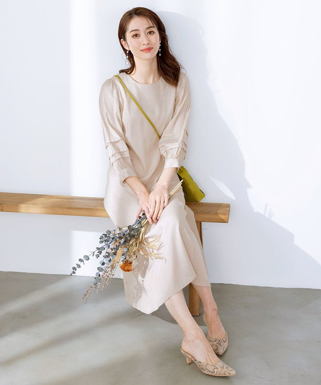 Tiaclasse 【洗える】ナローフレアパフスリーブワンピース アイボリー