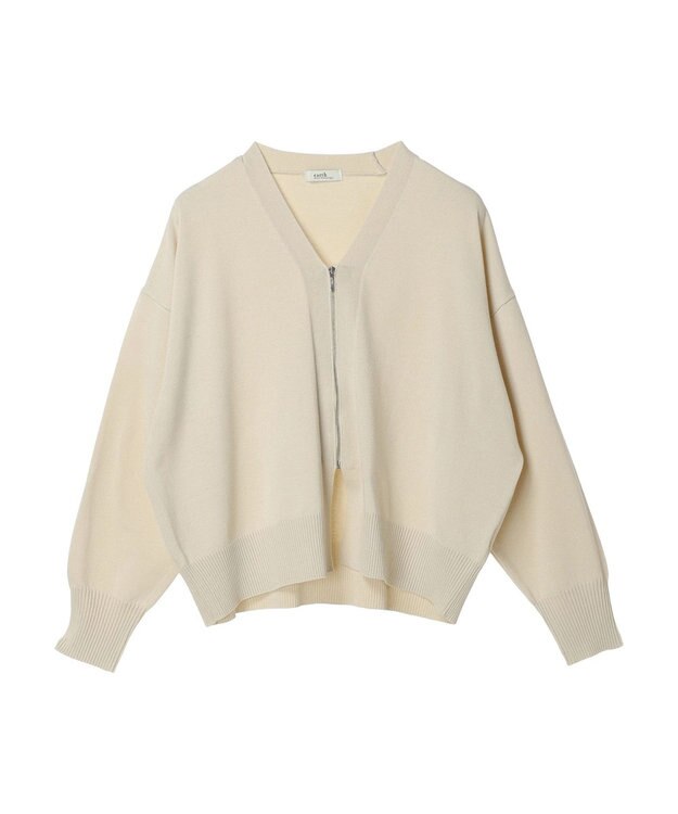 earth music&ecology ＶネックＺＩＰカーディガン Ivory