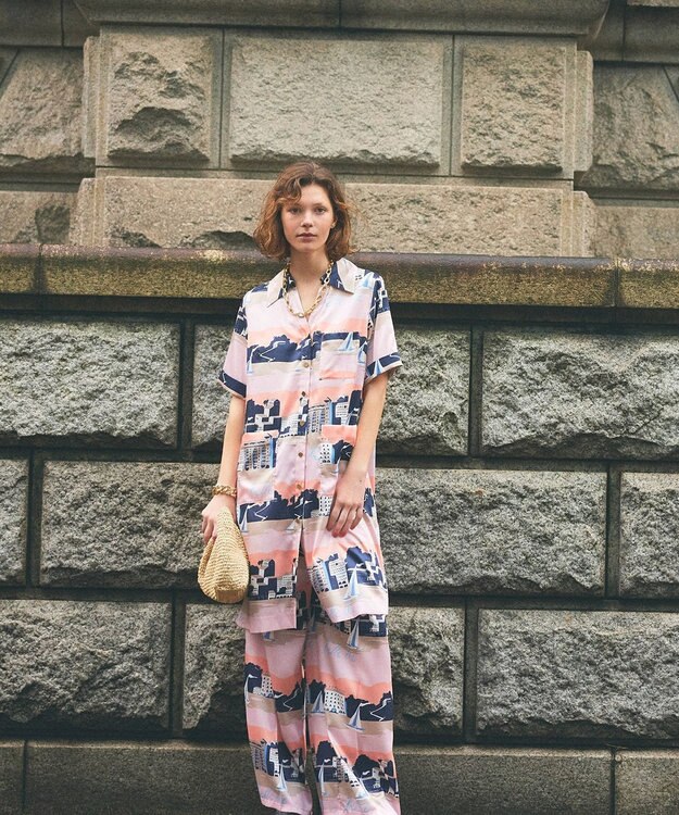 GRACE CONTINENTAL マリンプリントシャツドレス ピンク