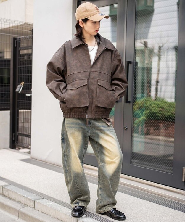 WEGO 【25年秋冬新作/ユニセックス着用ITEM/SMLサイズ展開】PUダブルZIPフライトブルゾン ブラウンその他