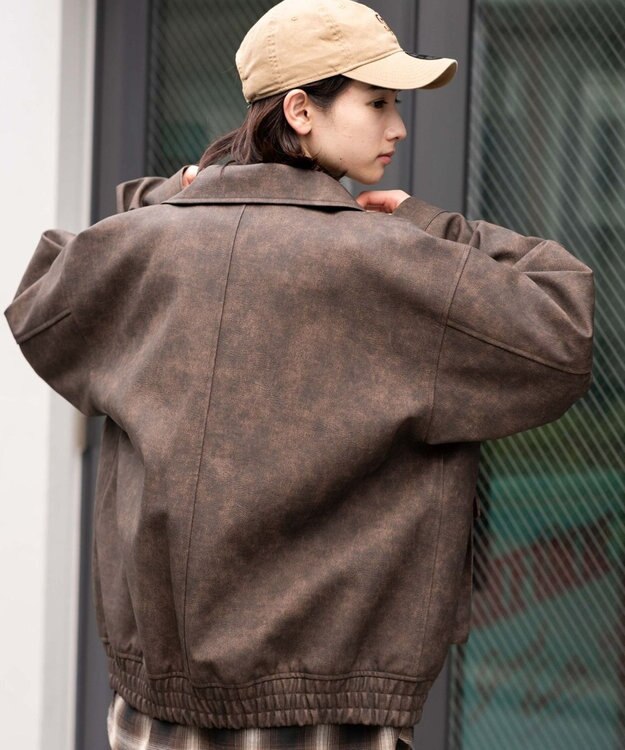 WEGO 【25年秋冬新作/ユニセックス着用ITEM/SMLサイズ展開】PUダブルZIPフライトブルゾン ブラウンその他