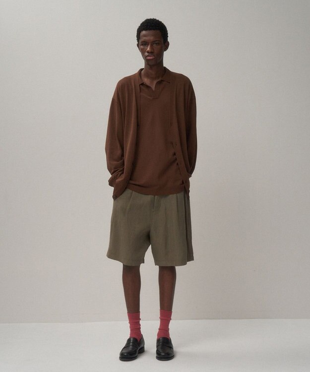 ATON FINE ICE COTTON | Vネックカーディガン - UNISEX CAMEL