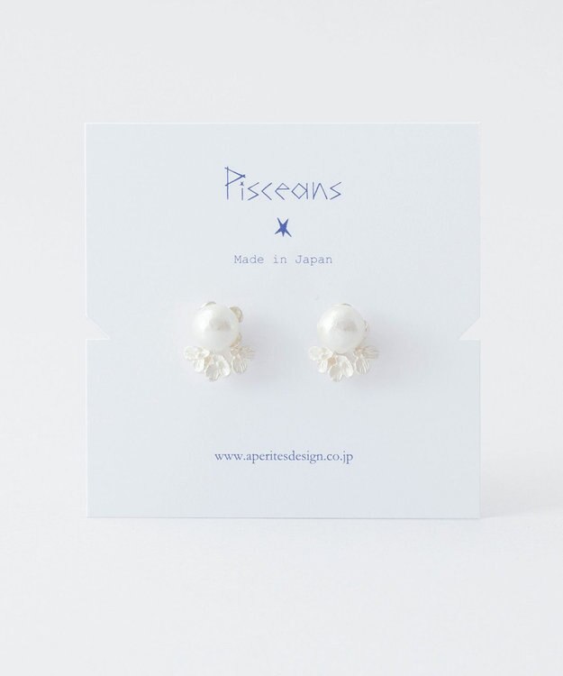 Pisceans 2wayフローラル&コットンパールピアス マットシルバー